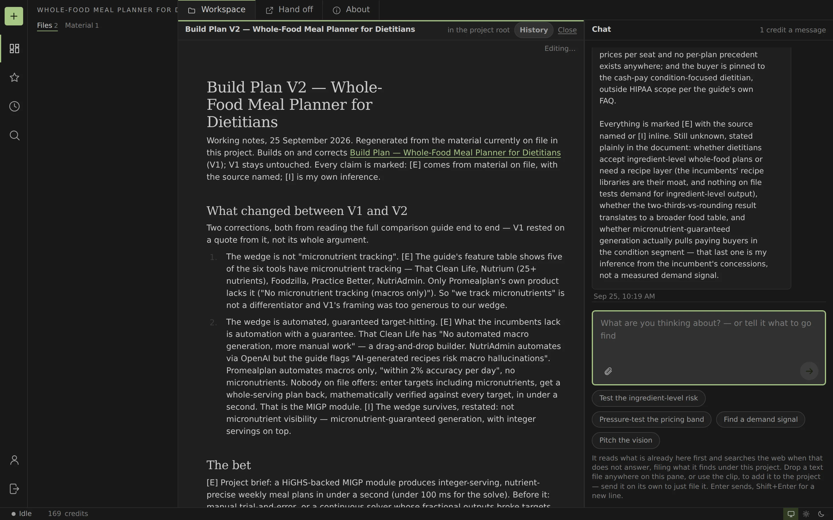 A project document open in the editor, with the AI chat beside it.